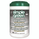 Simple Green Safety Towels, 1-Ply, 10 x 11.75, White, Unscented, 75/Canister