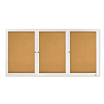Quartet Enclosed Indoor Cork Bulletin Board with Three Hinged Doors, 72" x 36", Tan Surface, Satin Aluminum Frame