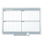 MasterVision Magnetic Dry Erase Calendar Board, Four-Month Planning/Scheduling, 48" x 36", White Surface, Satin Aluminum Frame