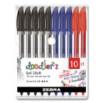 Zebra Doodler'z Gel Pen, Stick, Bold 1 mm, Assorted Ink and Barrel Colors, 10/Pack