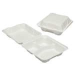 AbilityOne 7350016646905, SKILCRAFT Clamshell Hinged Lid ToGo Food Containers, 3 Compartment, 8 x 8 x 3, White, Paper, 200/Box (NSN6646905) View Product Image