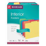 Smead Interior File Folders, 1/3-Cut Tabs: Assorted, Letter Size, 0.75" Expansion, Assorted Colors, 100/Box