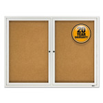 Quartet Enclosed Outdoors Bulletin Board with Two Doors, 48" x 36", Tan Surface, Anodized Aluminum Frame