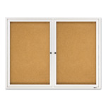 Quartet Enclosed Indoor Cork Bulletin Board with Two Hinged Doors, 48" x 36", Tan Surface, Satin Aluminum Frame