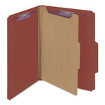 Smead Pressboard Classification Folders, Four SafeSHIELD Fasteners, 2/5-Cut Tabs, 1 Divider, Letter Size, Red, 10/Box