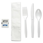 Boardwalk Six-Piece Cutlery Kit, Condiment/Fork/Knife/Napkin/Teaspoon, White, 250/Carton (BWKFKTNSMWPSWH) View Product Image