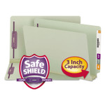 Smead End Tab Pressboard Classification Folders, Two SafeSHIELD Coated Fasteners, 3" Expansion, Legal Size, Gray-Green, 25/Box