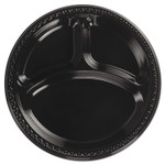 Chinet Heavyweight Plastic 3-Compartment Plates, 10.25" dia, Black, 125/Pack, 4 Packs/Carton