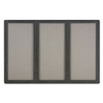 Quartet Enclosed Indoor Fabric Bulletin Board with Three Hinged Doors, 72" x 48", Gray Surface, Graphite Gray Aluminum Frame