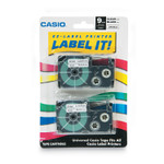Casio Tape Cassettes for KL Label Makers, 0.37" x 26 ft, Black on Clear, 2/Pack Product Image 