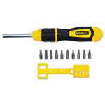 Stanley Tools 3 inch Multi-Bit Ratcheting Screwdriver, 10 Bits, Black/Yellow Product Image 