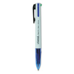 Universal 4-Color Multi-Color Ballpoint Pen, Retractable, Medium 1 mm, Black/Blue/Green/Red Ink, White/Translucent Blue Barrel, 3/Pack (UNV44444) View Product Image