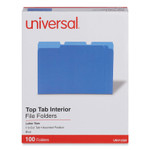 Universal Interior File Folders, 1/3-Cut Tabs: Assorted, Letter Size, 11-pt Stock, Blue, 100/Box (UNV12301) View Product Image