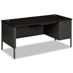 HON Metro Classic Series Right Pedestal "L" Workstation Desk, 66" x 30" x 29.5", Mahogany/Charcoal