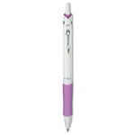 Pilot Acroball PureWhite Advanced Ink Hybrid Gel Pen, Retractable, Fine 0.7 mm, Black Ink, White/Purple Barrel