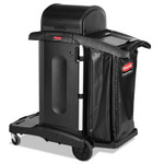 Rubbermaid Commercial Executive High Security Janitorial Cleaning Cart, Plastic, 4 Shelves, 1 Bin, 23.1" x 39.6" x 27.5", Black