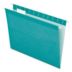Pendaflex Colored Reinforced Hanging Folders, Letter Size, 1/5-Cut Tabs, Aqua, 25/Box