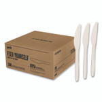 Perk Eco-ID Compostable Cutlery, Mediumweight Knife, Plastic, White, 300/Pack