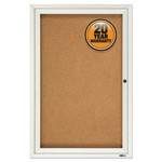 Quartet Enclosed Indoor Cork Bulletin Board with One Hinged Door, 24" x 36", Tan Surface, Satin Aluminum Frame