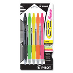 Pilot G2 Neon Gel Pen, Retractable, Fine 0.7 mm, Assorted Neon Ink and Barrel Colors, 5/Pack (PIL14174) View Product Image