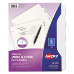 Avery Write and Erase Big Tab Durable Plastic Dividers, 3-Hole Punched, 5-Tab, 11 x 8.5, White, 1 Set (AVE16370) View Product Image