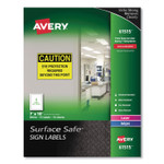 Avery Surface Safe Removable Label Safety Signs, Inkjet/Laser Printers, 7 x 10, White, 15/Pack (AVE61515) View Product Image