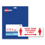 Avery Preprinted Surface Safe ID Decals, 8.38 x 3.25, Keep Your Distance 6 Feet, White Face, Red Graphics, 15/Pack (AVE83079) View Product Image