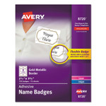 Avery Flexible Adhesive Name Badge Labels, 3 3/8 x 2 1/3, White/Gold Border, 120/PK (AVE8720) View Product Image
