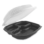 Anchor Packaging Culinary Lites Microwavable 3-Compartment Container, 20 oz/5 oz/5 oz, 9 x 9 x 3.13, Clear/Black, Plastic, 100/Carton