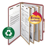 Smead Recycled Pressboard Classification Folders, 3" Expansion, 3 Dividers, 8 Fasteners, Legal Size, Red Exterior, 10/Box (SMD19099) View Product Image