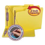 Smead Colored Pressboard Fastener Folders with SafeSHIELD Coated Fasteners, 2" Expansion, 2 Fasteners, Letter Size, Yellow, 25/Box