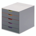 Durable VARICOLOR Stackable Plastic Drawer Box, 5 Drawers, Letter to Folio Size Files, 11.5" x 14" x 11", Gray