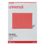 Universal Deluxe Bright Color Hanging File Folders, Letter Size, 1/5-Cut Tabs, Red, 25/Box (UNV14118) View Product Image