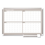 MasterVision Magnetic Dry Erase Calendar Board, Four-Month Planning/Scheduling, 36" x 24", White Surface, Satin Aluminum Frame