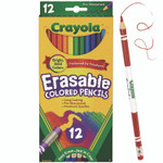 Crayola Erasable Color Pencil Set, 3.3 mm, 2B, Assorted Lead and Barrel Colors, Dozen