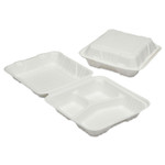 AbilityOne 7350016646909, SKILCRAFT Clamshell Hinged Lid ToGo Food Containers, 3 Compartment, 9 x 9 x 3, White, Paper, 200/Box (NSN6646909) View Product Image