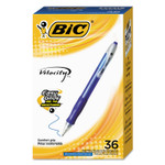 BIC Velocity Easy Glide Ballpoint Pen Value Pack, Retractable, Medium 1 mm, Blue Ink, Translucent Blue Barrel, 36/Pack