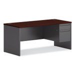 HON 38000 Series Right Pedestal Desk, 66" x 30" x 29.5", Mahogany/Charcoal