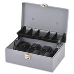 Sparco Cash Box, 5 Comptmts, Spring Clips,10-1/2"x7-3/8"x4-1/2", GY (SPR15507) View Product Image