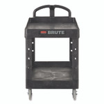 Rubbermaid Commercial BRUTE Heavy-Duty Utility Cart with Lipped Shelves, Plastic, 2 Shelves, 750 lb Capacity, 26" x 55" x 33.25", Black