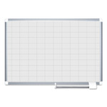 MasterVision Gridded Magnetic Steel Dry Erase Project Planning Board, 2" x 3" Cells, 48" x 36", White Surface, Satin Aluminum Frame