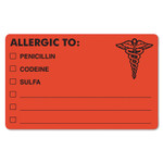 Tabbies Allergy Warning Labels, ALLERGIC TO: PENICILLN, CODEINE, SULFA, 2.5 x 4, Fluorescent Red, 100/Roll