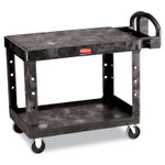 Rubbermaid Commercial Flat Shelf Utility Cart, Plastic, 2 Shelves, 500 lb Capacity, 25.25" x 44" x 38.13", Black