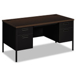HON Metro Classic Series Double Pedestal Desk, Flush Panel, 60" x 30" x 29.5", Mocha/Black