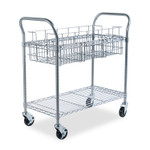 Safco Dual-Purpose Wire Mail and Filing Cart, Metal, 1 Shelf, 1 Bin, 39" x 18.75" x 38.5", Metallic Gray