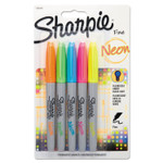 Sharpie Neon Permanent Markers, Fine Bullet Tip, Assorted Colors, 5/Pack
