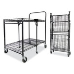 Bostitch Stowaway Folding Carts, Metal, 2 Shelves, 250 lb Capacity, 35" x 37.25" x 22", Black