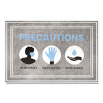 Apache Mills Message Floor Mats, 24 x 36, Gray/Blue, "Precautions Wear Masks Wear Gloves Wash Hands"