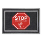 Apache Mills Message Floor Mats, 24 x 36, Charcoal/Red, "Stop Wash Your Hands"
