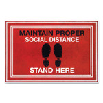 Apache Mills Message Floor Mats, 24 x 36, Red/Black, "Maintain Social Distance Stand Here"